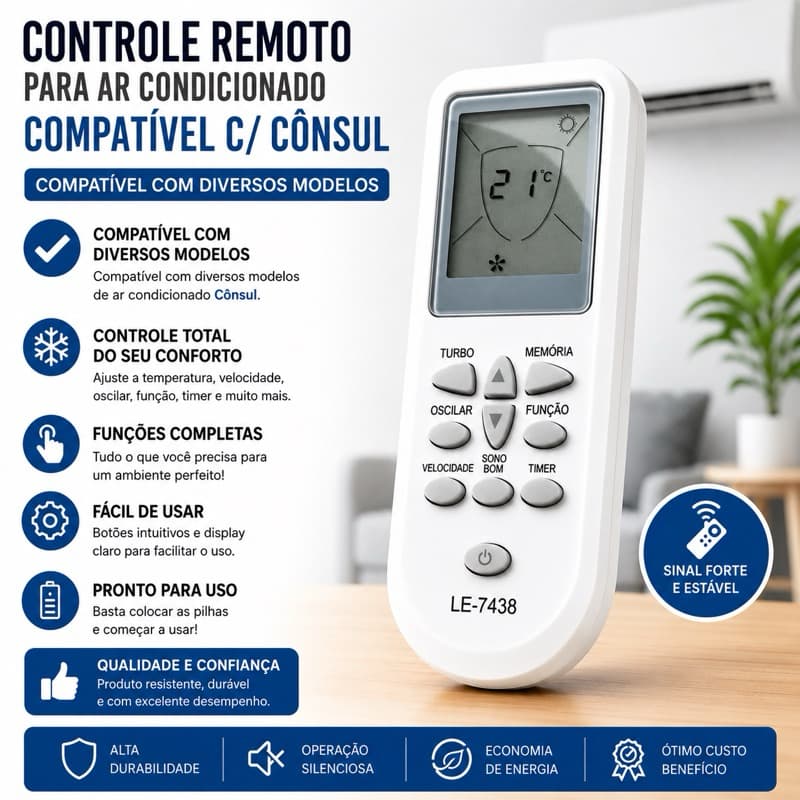 Controle Ar Condicionado Compativel C/ Consul Le-7438 - Substituto Compatível