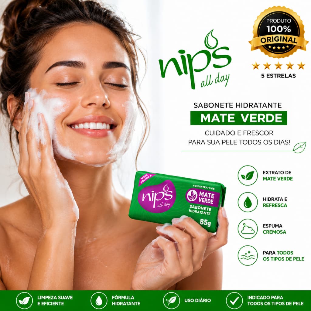 Kit até 24 Sabonetes Hidratante All Day Nips 85g | Erva Doce • Mate Verde • Algas Marinhas • Frutas Vermelhas.