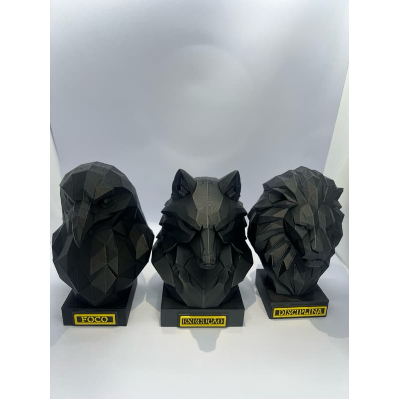 Kit 3 Estátuas Decorativas Geométricas em PLA – Foco, Execucao e Disciplina | Decoração moderna, 3d.
