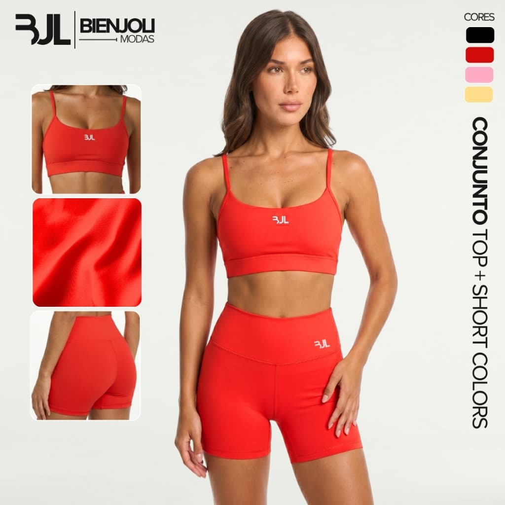 Conjunto Top e Short Fitness Feminino ZERO TRANSPARÊNCIA Compressão Academia Conforto Corrida Yoga