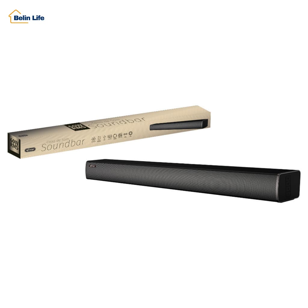 Soundbar para TV PC Bluetooth 60W RMS Caixa de Som HDMI Óptico P2 RCA Potente 90cm Preta