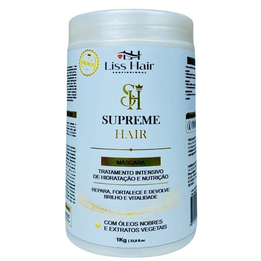 Máscara de Tratamento Supreme Hair 1Kg Força, Hidratação e Nutrição Linha Premium Liss Hair