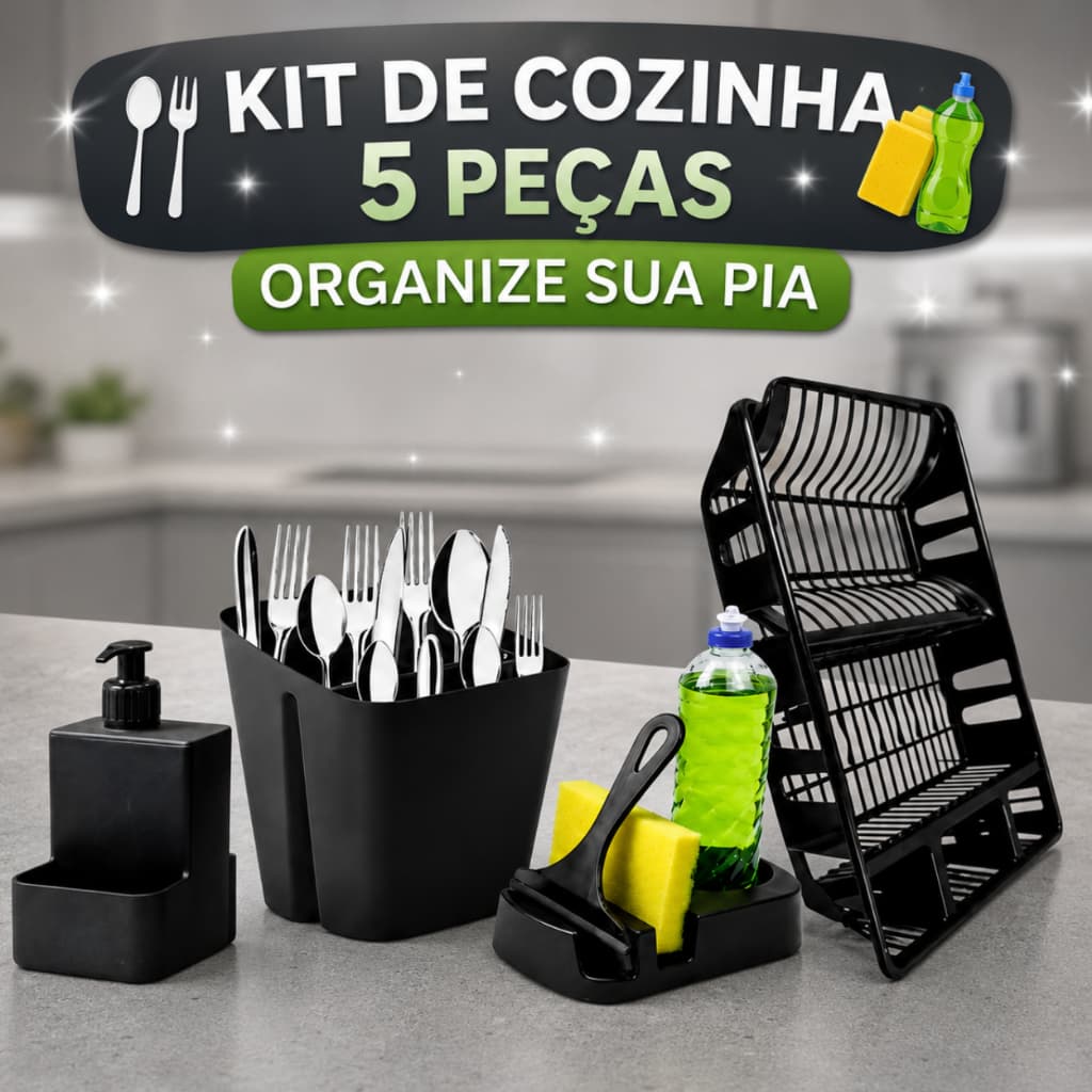 Kit Cozinha Escorredor Porta Talher de Pia Dispenser Porta Detergente Multiuso