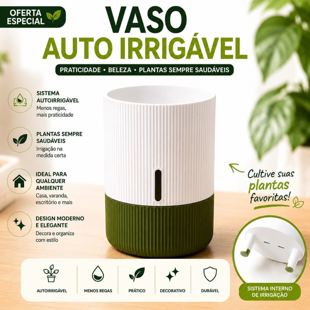 Vaso Autoirrigável para Plantas, Suculentas e Temperos