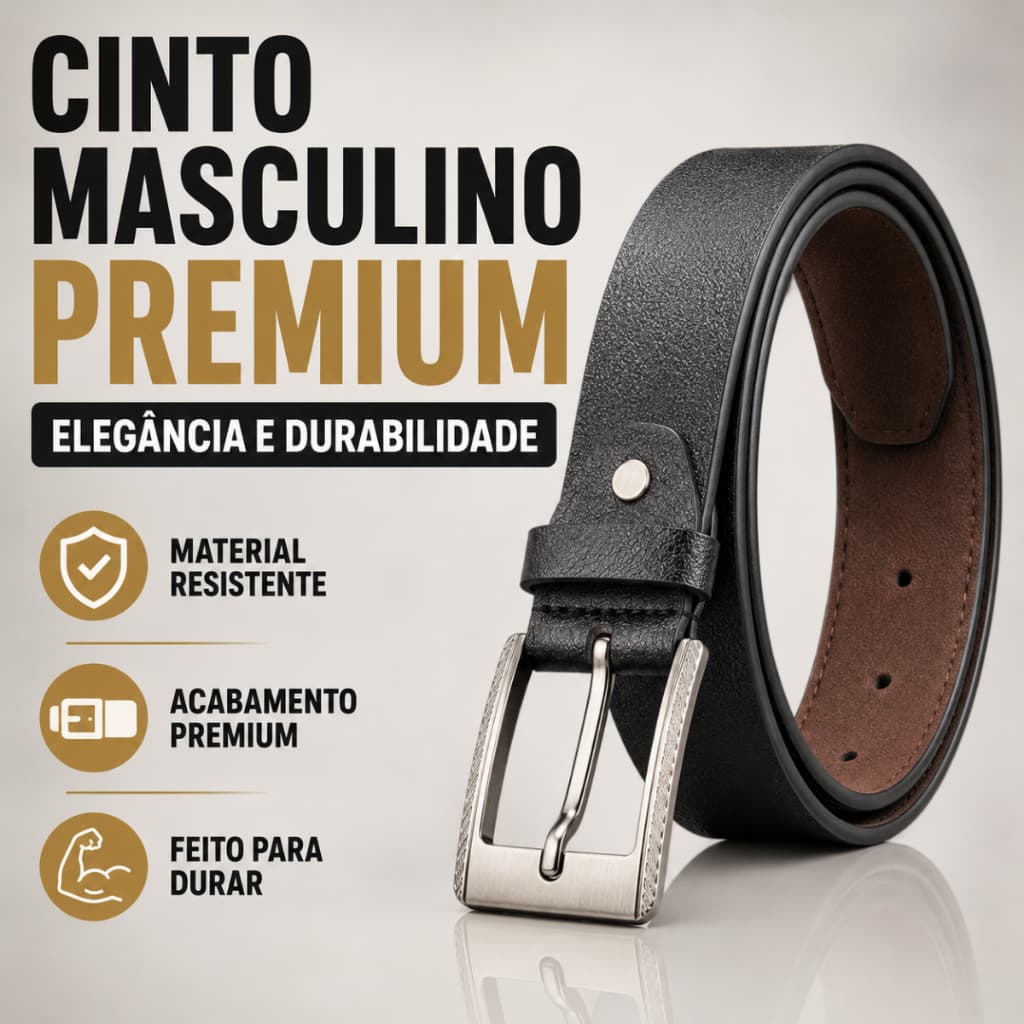 Cinto de Couro Sintético Preto Social Casual Moderno Premium Trabalho Festa Viagem Confortável Top