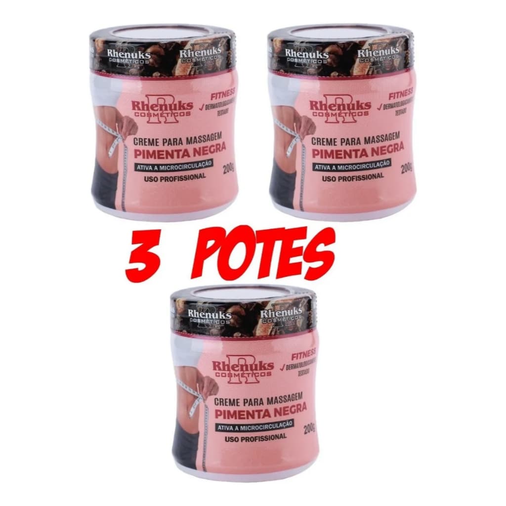 3 Creme para Massagem gel Pimenta Negra 200g - Rhenuks