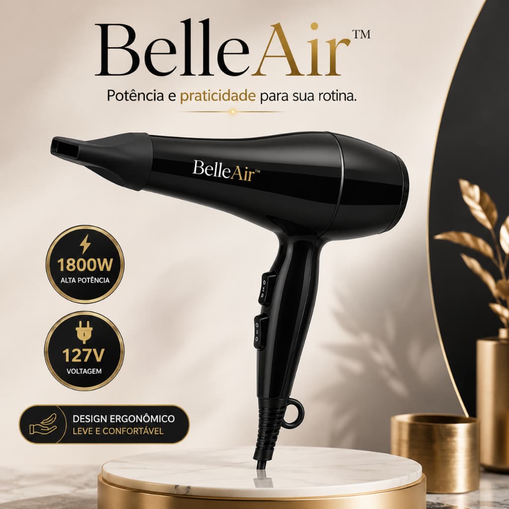Secador de Cabelo Profissional BelleAir™ 1800W 127V Potente Design Ergonômico