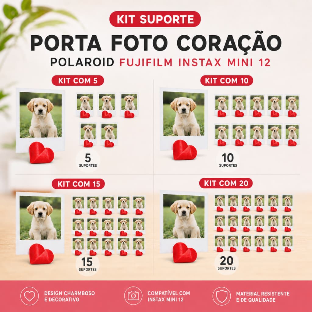 Kit Suporte Porta Foto Coração Polaroid Fujifilm Instax Mini 12