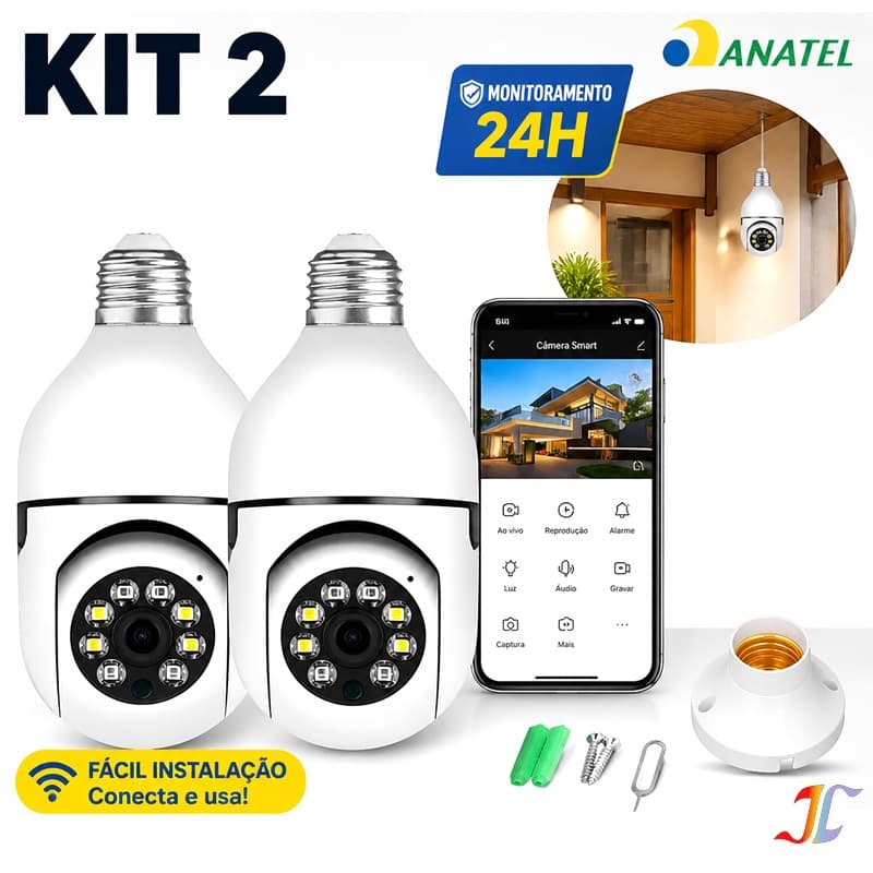 KIT Câmera Segurança WiFi Full HD 1080P Detecção Movimento Vigilância Inteligente para Segurança Doméstica 8177