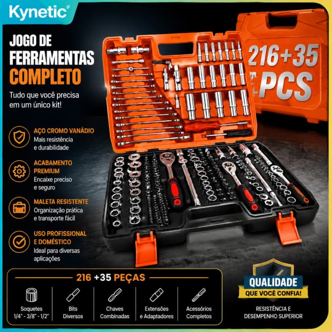 Jogo De Ferramentas Kit 216 Peças Profissional Maleta Chaves - Envio Rápido