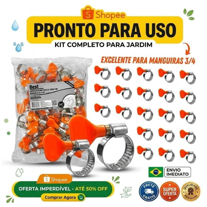 Abraçadeira para mangueira | Abraçadeira com borboleta 50 unidades