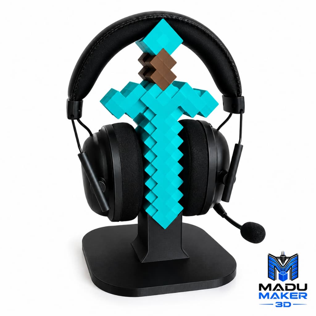 Suporte para Fone de Ouvido Gamer Espada Pixelada | Organizador para Headset | Mesa Gamer e Home Office | Impressão 3D