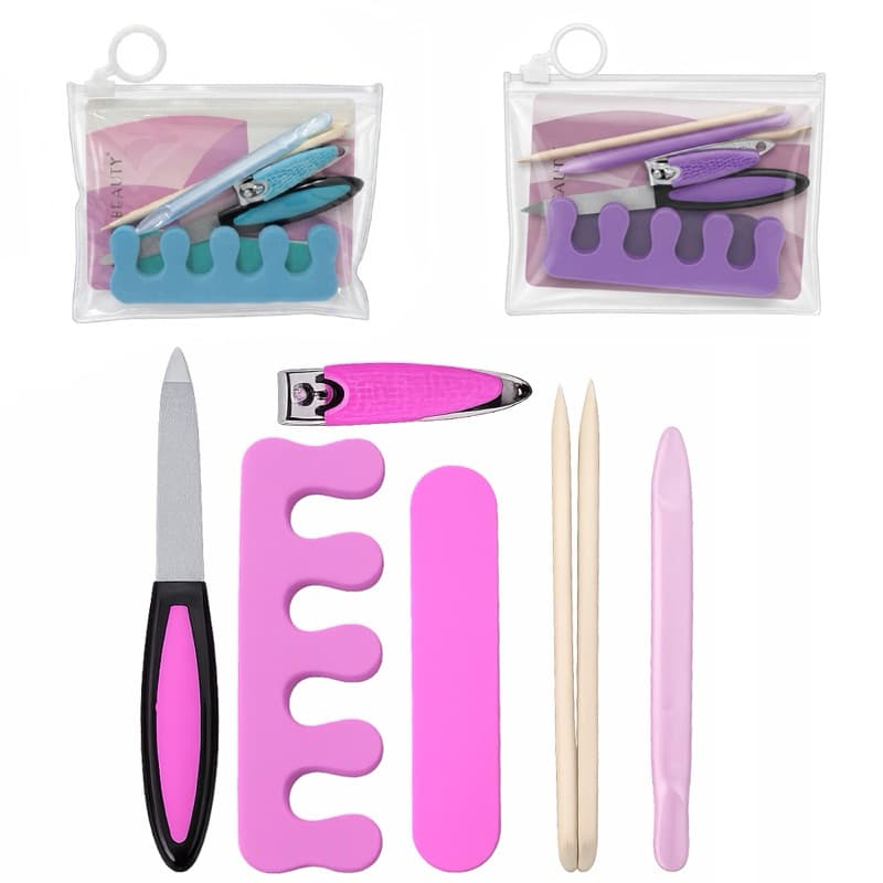 KIT MANICURE / PEDICURE COM CORTADOR UNHA EMBORRACHADO + SEPARADOR DEDO E ACESSORIOS LEMON BEAUTY 7 PECAS NA BOLSA