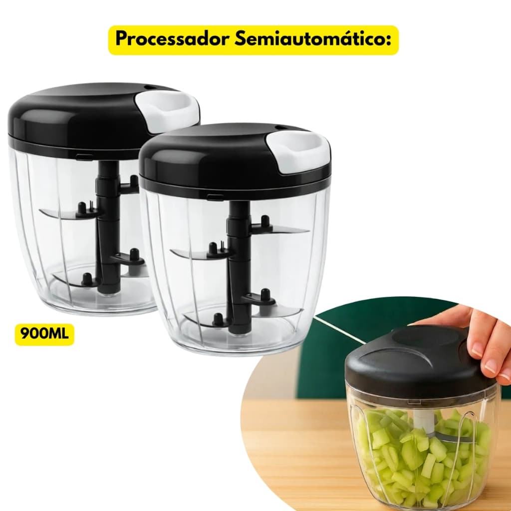 Processador de Alimentos Semiautomático 5 Lâminas 900ML GG Aço Inox Manual Triturador Fatiar Picar