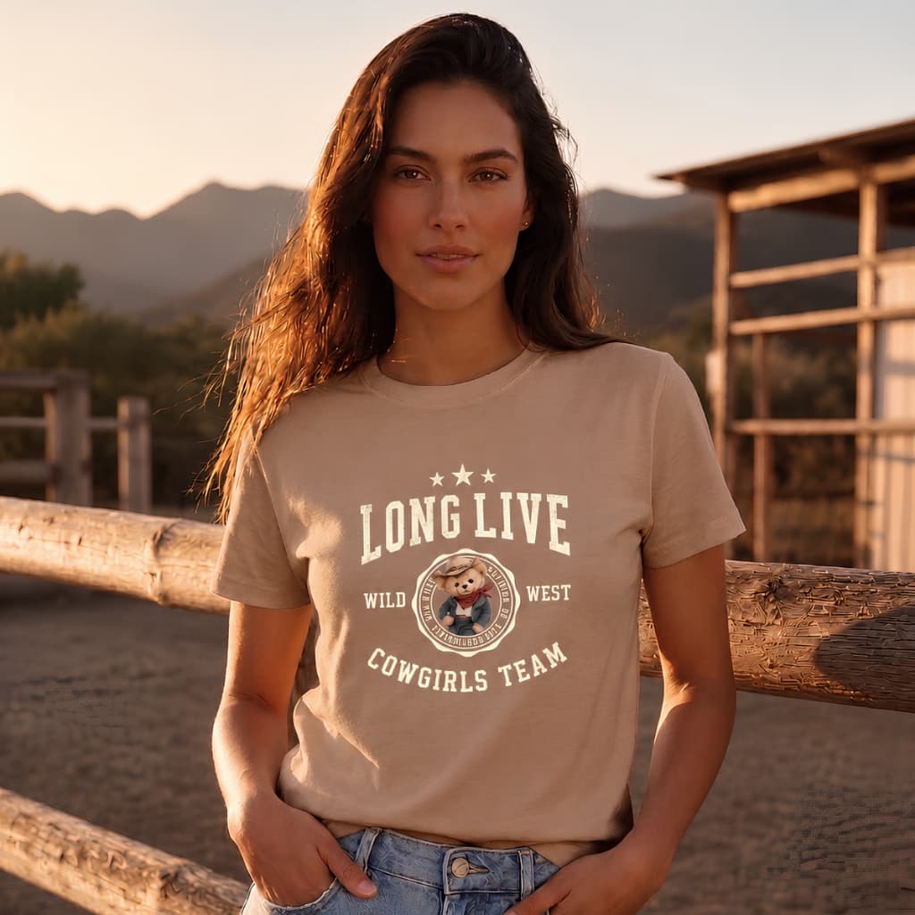 Roupa Camiseta T-shirt Feminina Básica Estampada DTF Urso Boiadeira Raiz Moda Sertaneja Fazenda Cavalgada Bota E Chapéu