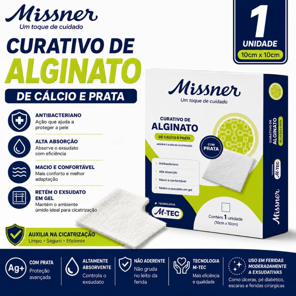 CURATIVO ALGINATO DE CÁLCIO E PRATA 10cmX10cm UNIDADE M-TEC - MISSNER