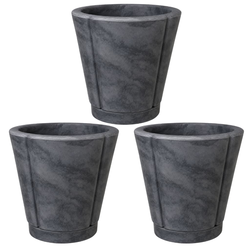Kit 3 Vasos Para Plantas Cachepô Grego Marmorizado Tamanho P com Prato Coletor - Vaso Decorativo em Polietileno
