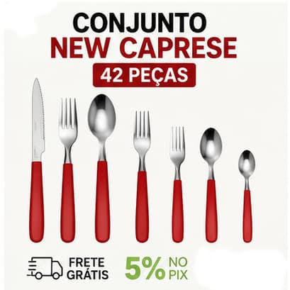 Conjunto Talheres 42 Peças Fratelli New Caprese Inox Cabo Vermelho Completo Mesa Churrasco Sobremesa Café