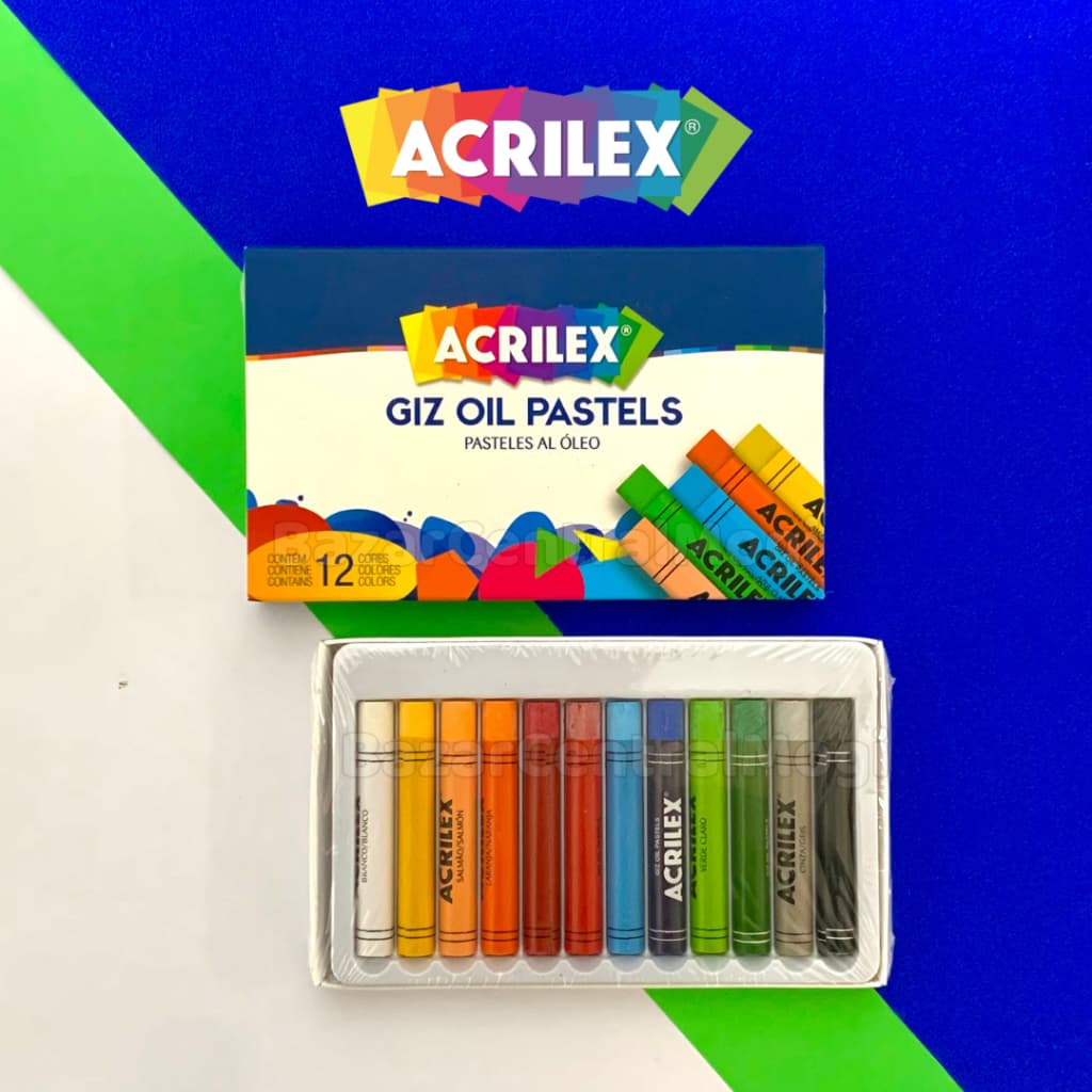 Giz Pastel Oleoso 12 Cores Acrilex Oil Pastels Artístico