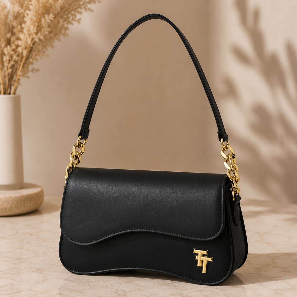Bolsa Feminina Baguete Premium Detalhe Corrente Dourada Ombro Mão Tiracolo Moda