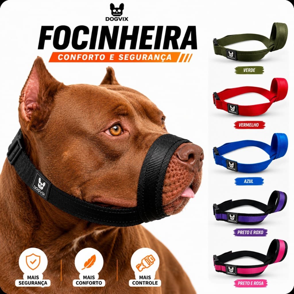 Focinheira Para Cachorro Fucinheira Pet Dog Para Passeio Pitbull Ajustável Confortável