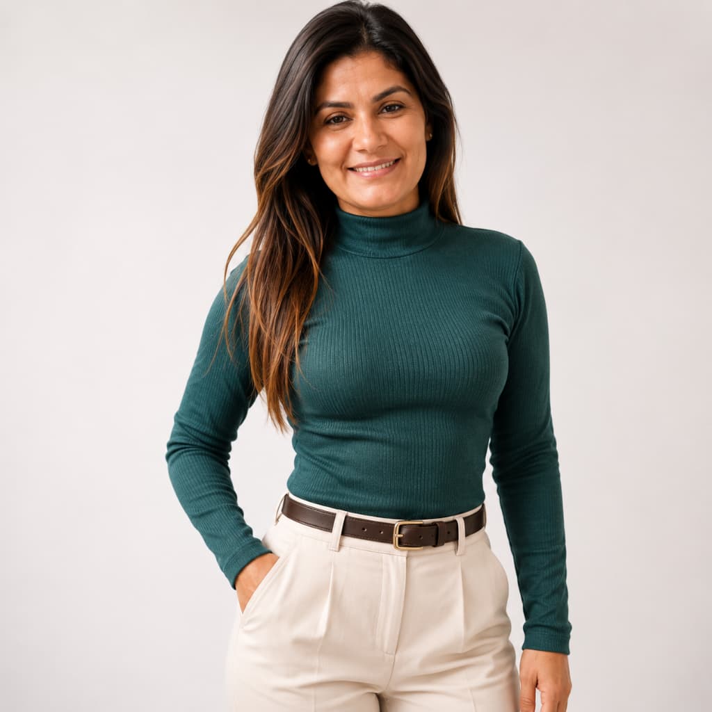 Blusa Cacharrel Feminina Gola Alta Com Manga Longa E Modelagem Ajustada Tecido Grosso Quentinho Confortável Inverno