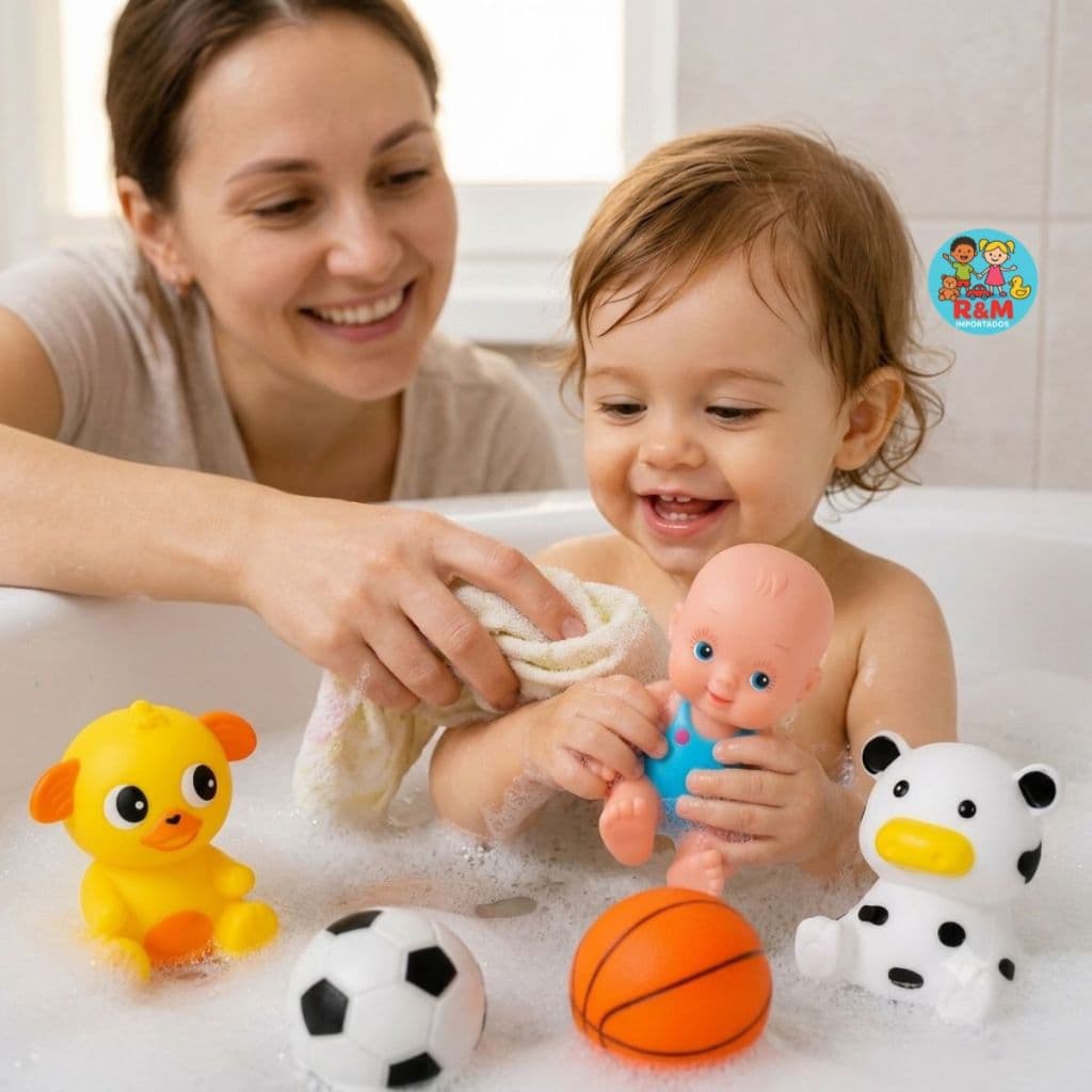 Kit Bichinhos Banho 5 Peças Diversão Bebê Emborrachado Piscina Banheira Fofos Infantil Seguro