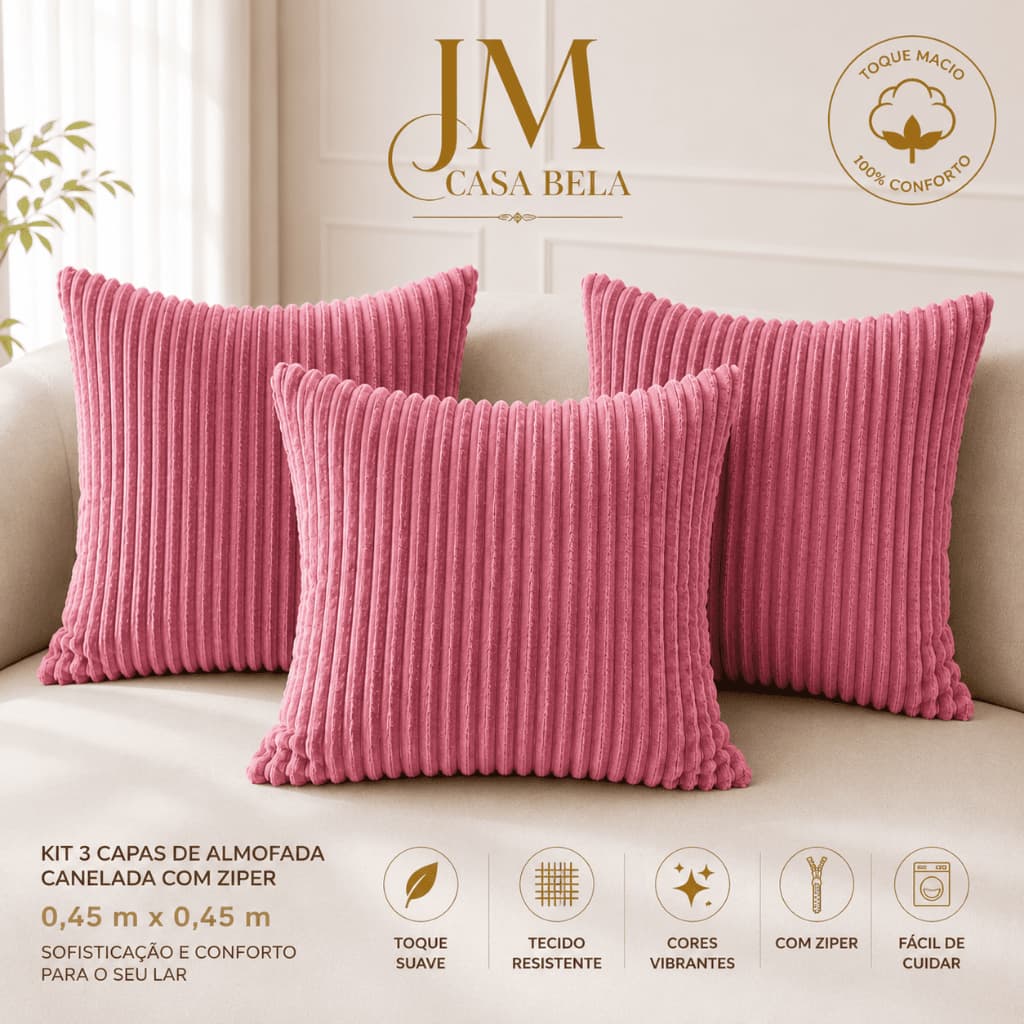 Capa de Almofada Canelada Premium com Zíper 0,45x0,45 – Decoração Moderna e Elegante