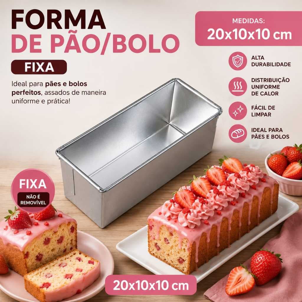 Forma de Pão 20X10X10 Assadeira de Bolo Forma Retangular Fixa Formas de Alumínio Paes e Doces