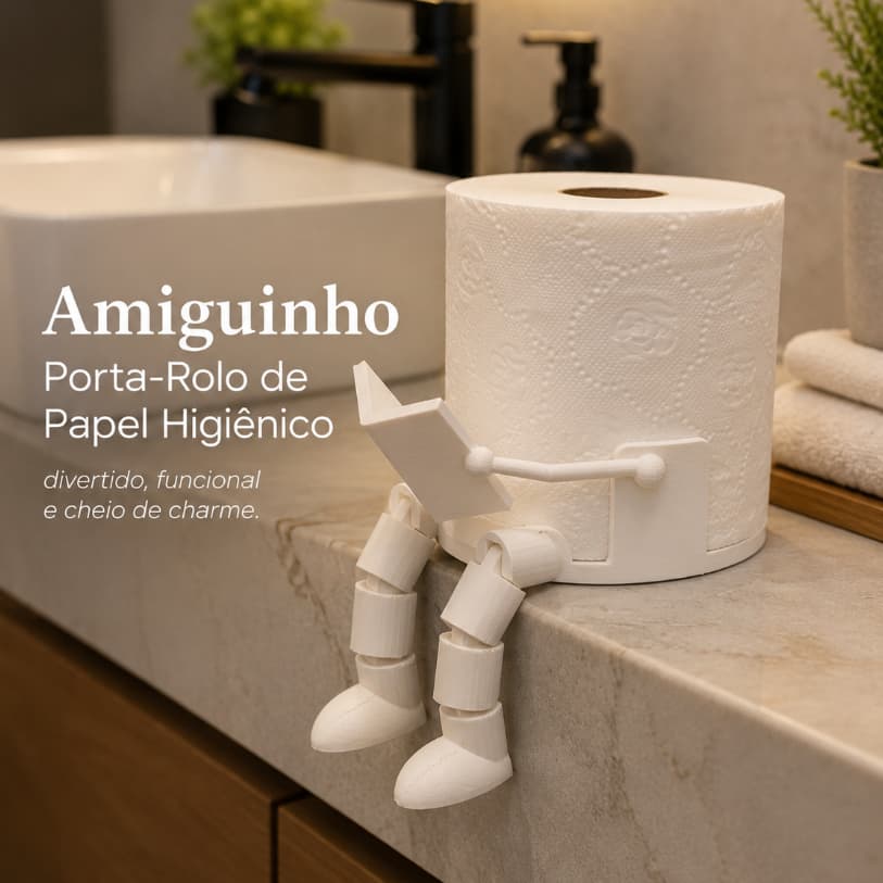 Amiguinho Porta Rolo Papel Higiênico Boneco Leitor Divertido Banheiro
