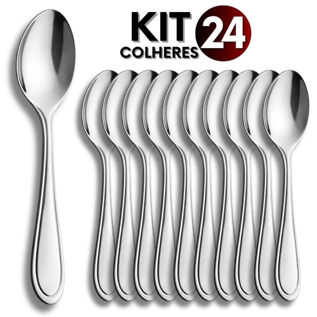 Kit 24 Colher Sobremesa 13,5cm Inox Alta Qualidade Resistente Fácil Limpeza Uso Doméstico