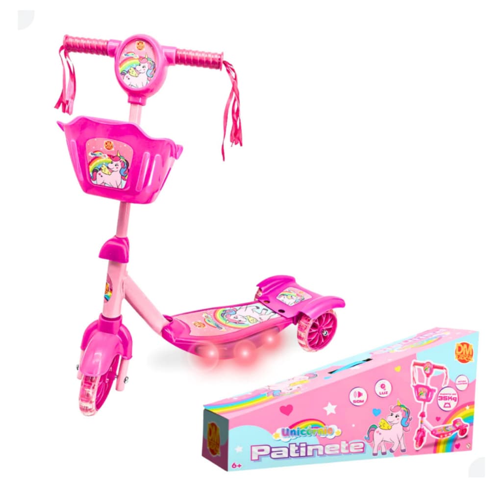 Patinete De 3 Rodas Meninas Unicornio Musical Cesta E Luzes Até 35kg Patinete Infantil Promoção
