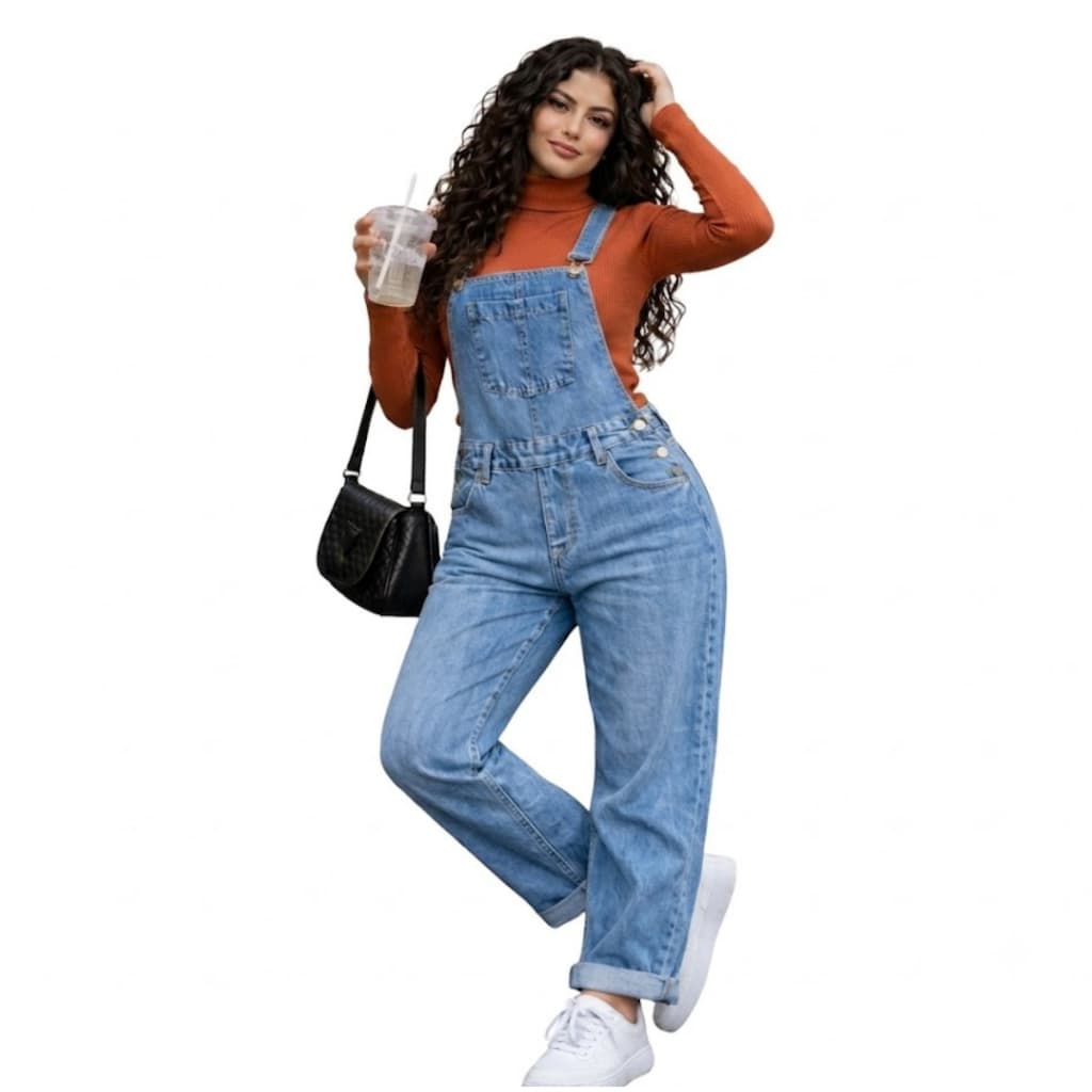 Jardineira Jeans Slim Com Elastano Cintura Alta na Promoção - WellPlus Jeans