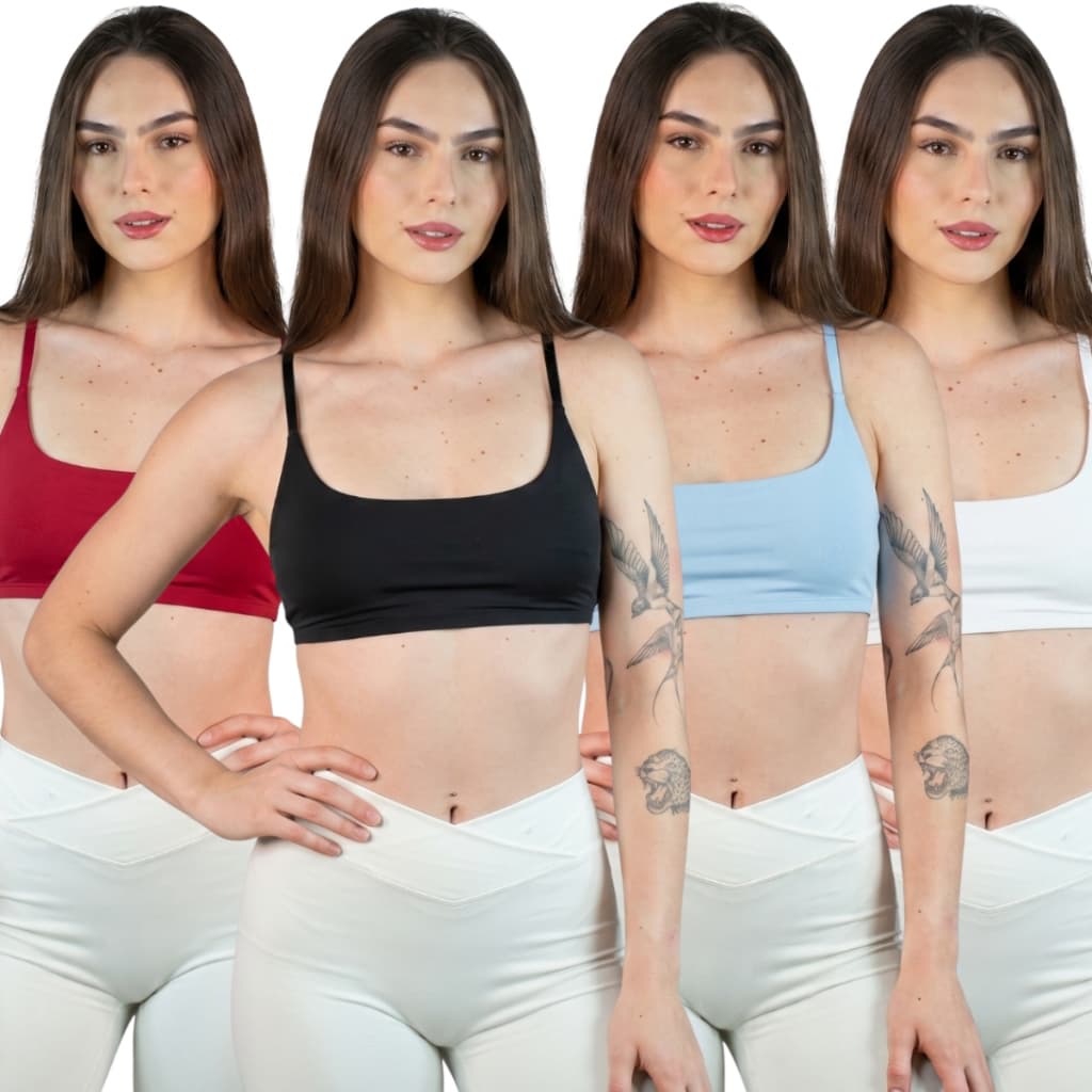 Kit 4 Top Microfibra Feminino Sem Bojo Fitness Cropped Confortável Sustentação Dia A Dia