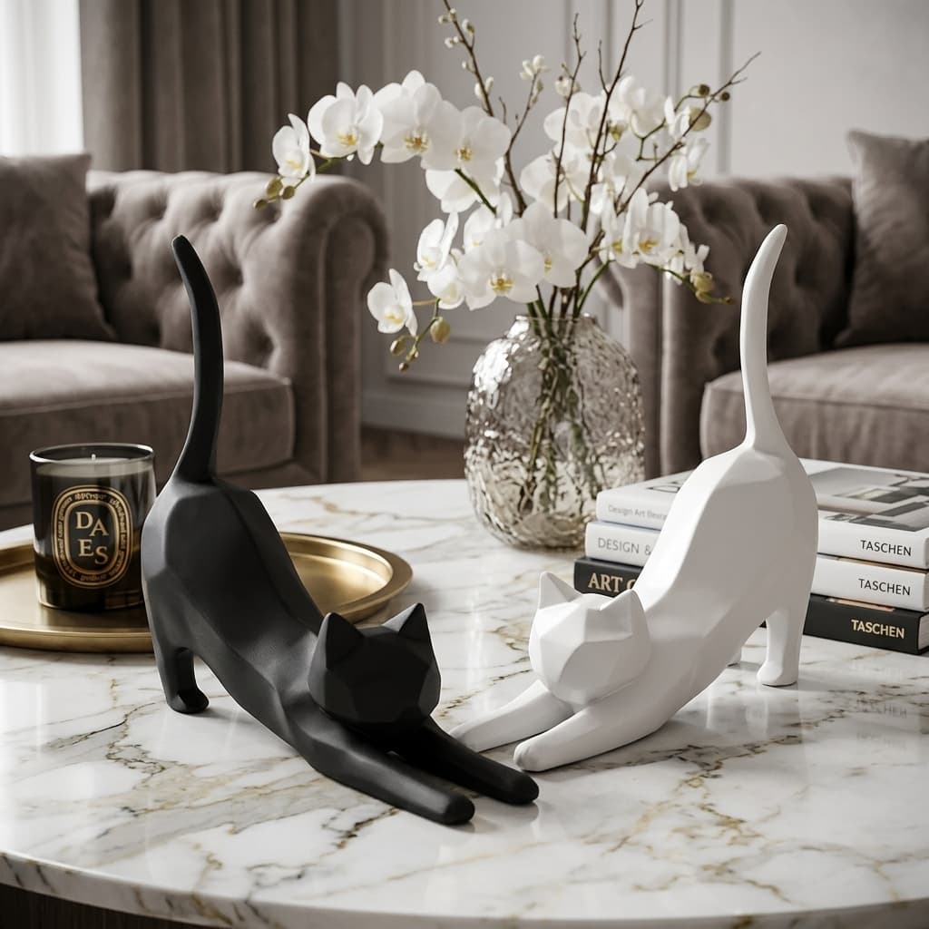 Escultura Gatos Decorativos Minimalistas Decoração Moderna