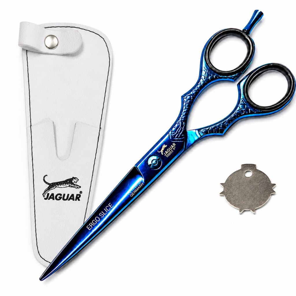 Tesoura Profissional Jaguar Azul 6”, 6,5” ou 7” – Fio Laser ou Navalha para Barbeiro e Cabeleireiro Premium
