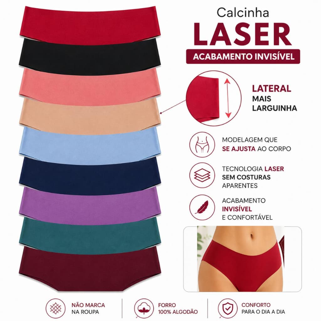 KIT 5 Calcinhas Sem Costura Cós Alto Não Marca Corte a Laser Calcinha Confortável Lisas
