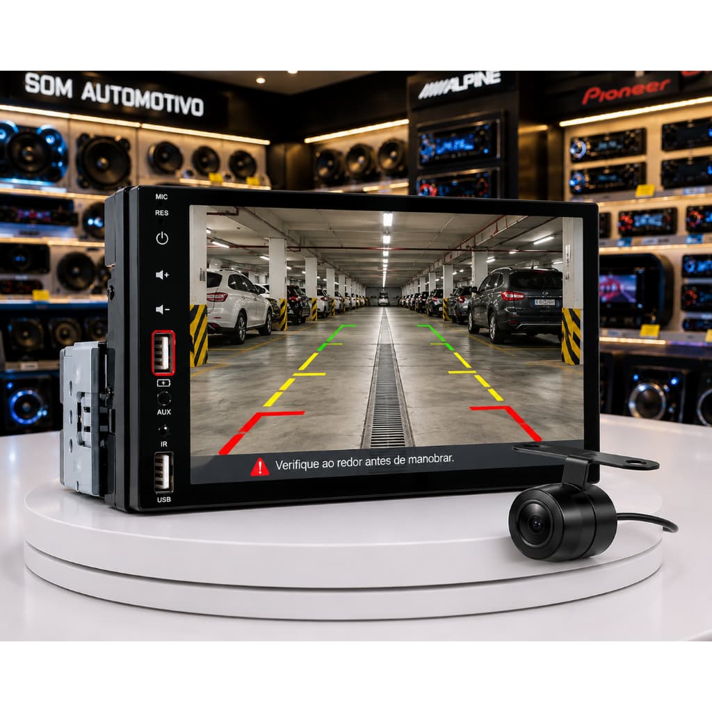 Central Multimídia Universal Mp5 Bt 1 Din 7 Pol Dvd Camera