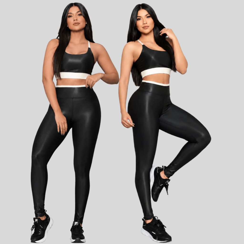 Conjunto Calça e Top Com Bojo Bicolor Academia Fitness Legging Feminino Cintura Alta Caminhada Pilates