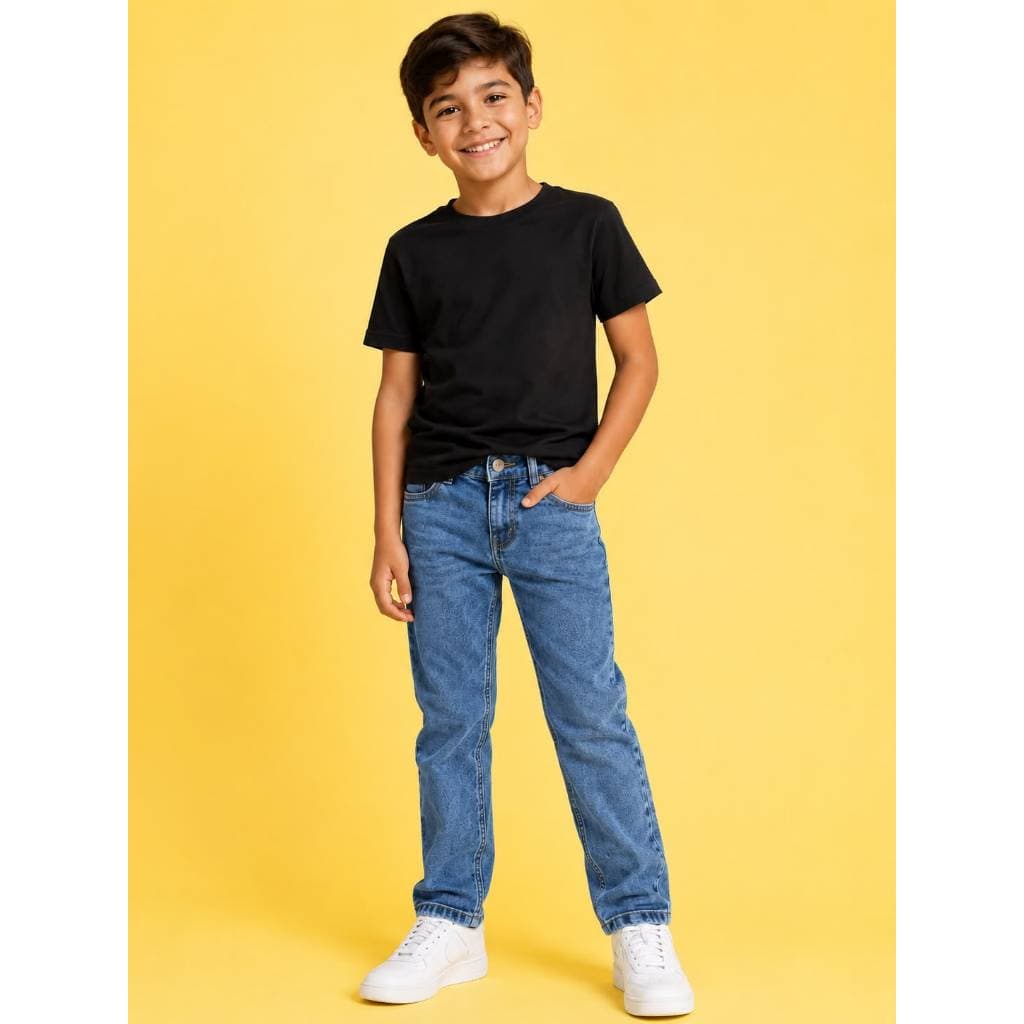 Calça Jeans Slim Infantil Azul Menino Com Bolsos Moderna Com Elástico Regulável Tamanho do 2, 4, 6