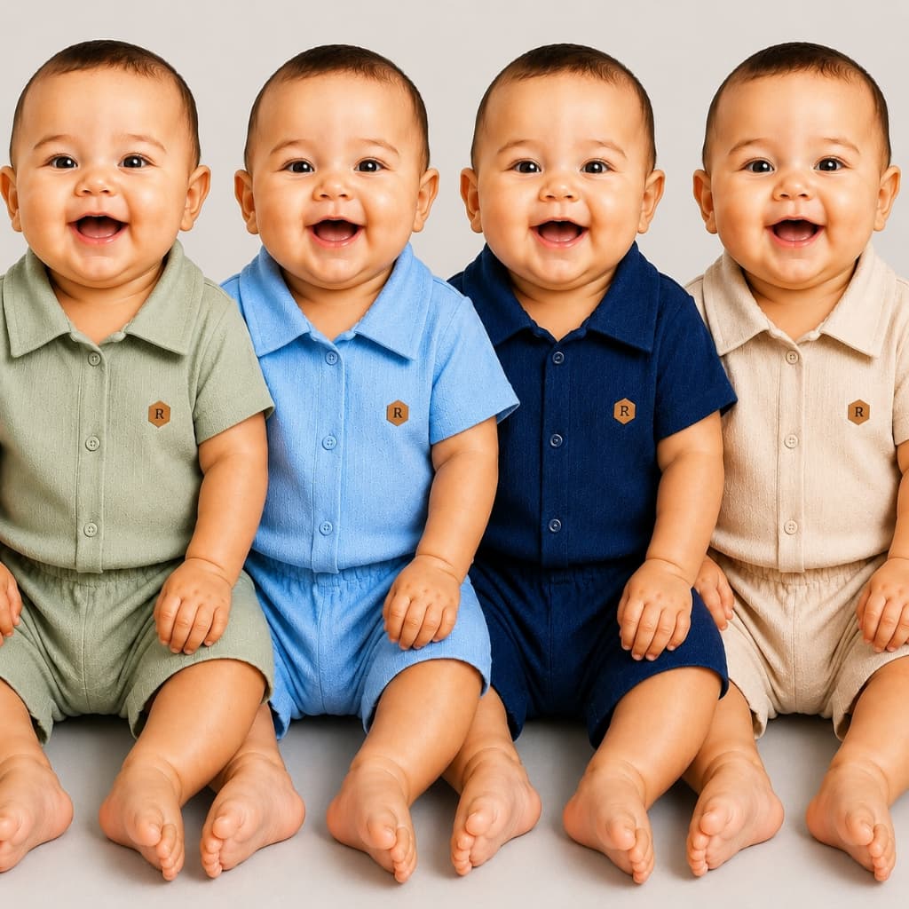 Kit 4 Conjuntos Bebê Linho Masculino Polo Premium Roupa Bebê Menino Macio Estiloso Confortável 0 a 6 Meses