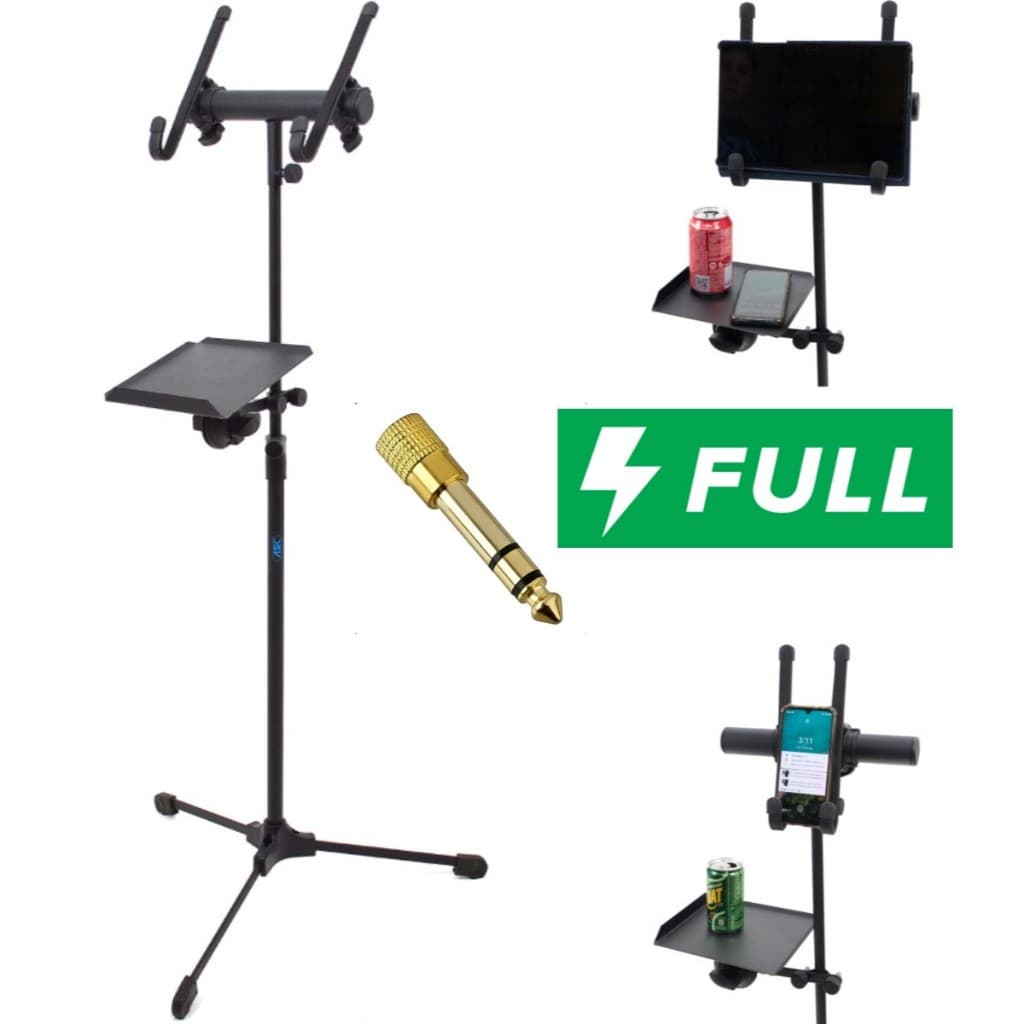 Suporte Reforçado Aço 15kg Para Tablet Notebook Mesa Som + Acompanha Plug P10 Dourado Bônus Envio Imediato
