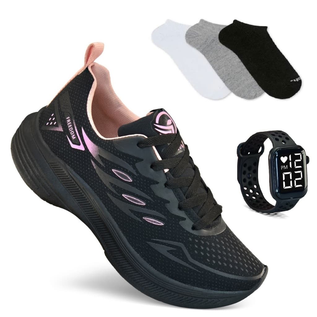 Tenis Feminino + Relogio + Meia Esportivo Academia Corrida Treino Alto Perfomance Envio Rapido
