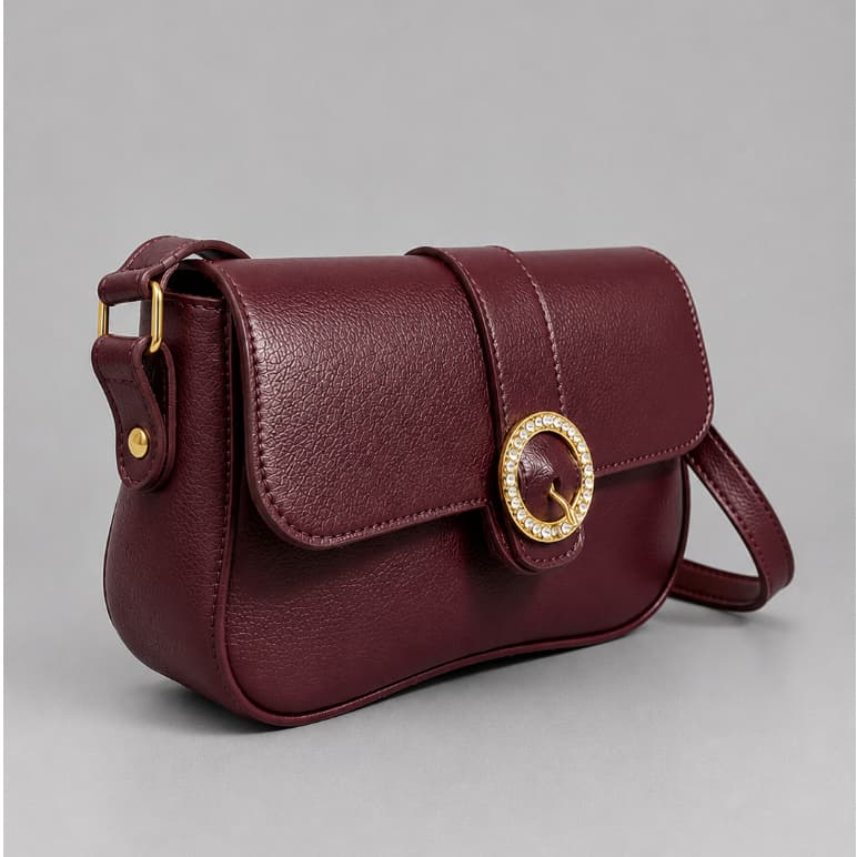 Bolsa Feminina de Ombro  Design Moderno com Fivela em Strass Brilhantes