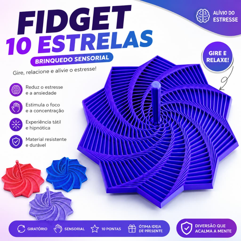 Fidget Toy 10 Estrelas - Sensorial 3D Expansível Anti stress Relaxante Depressão Sensorial Rotativo