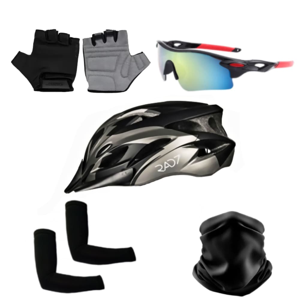 Kit Capacete Bike Ciclista C/ Óculos Par de Luvas e Manguitos e Bandana