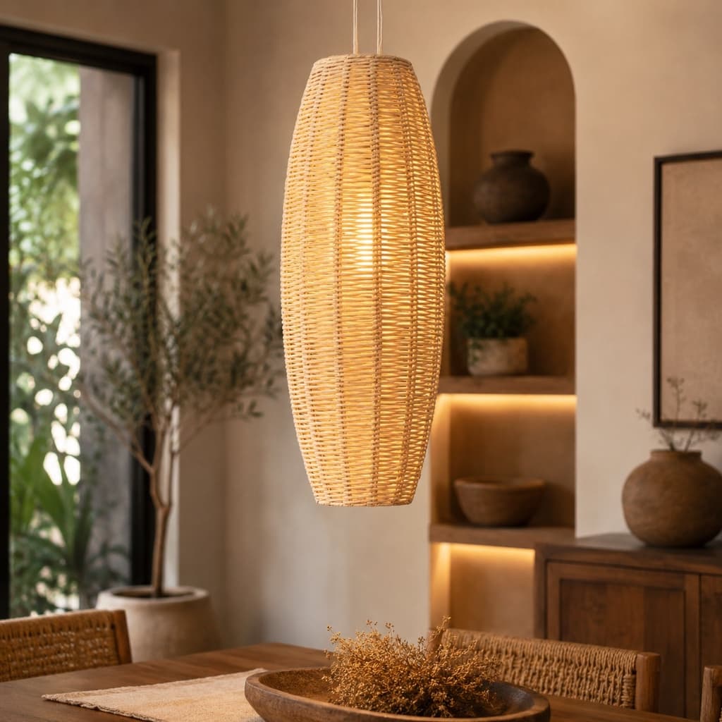 Pendente Lustre Bala M de Palha de Milho Artesanal Luminária Decorativa Boho Rústica (cod 578)