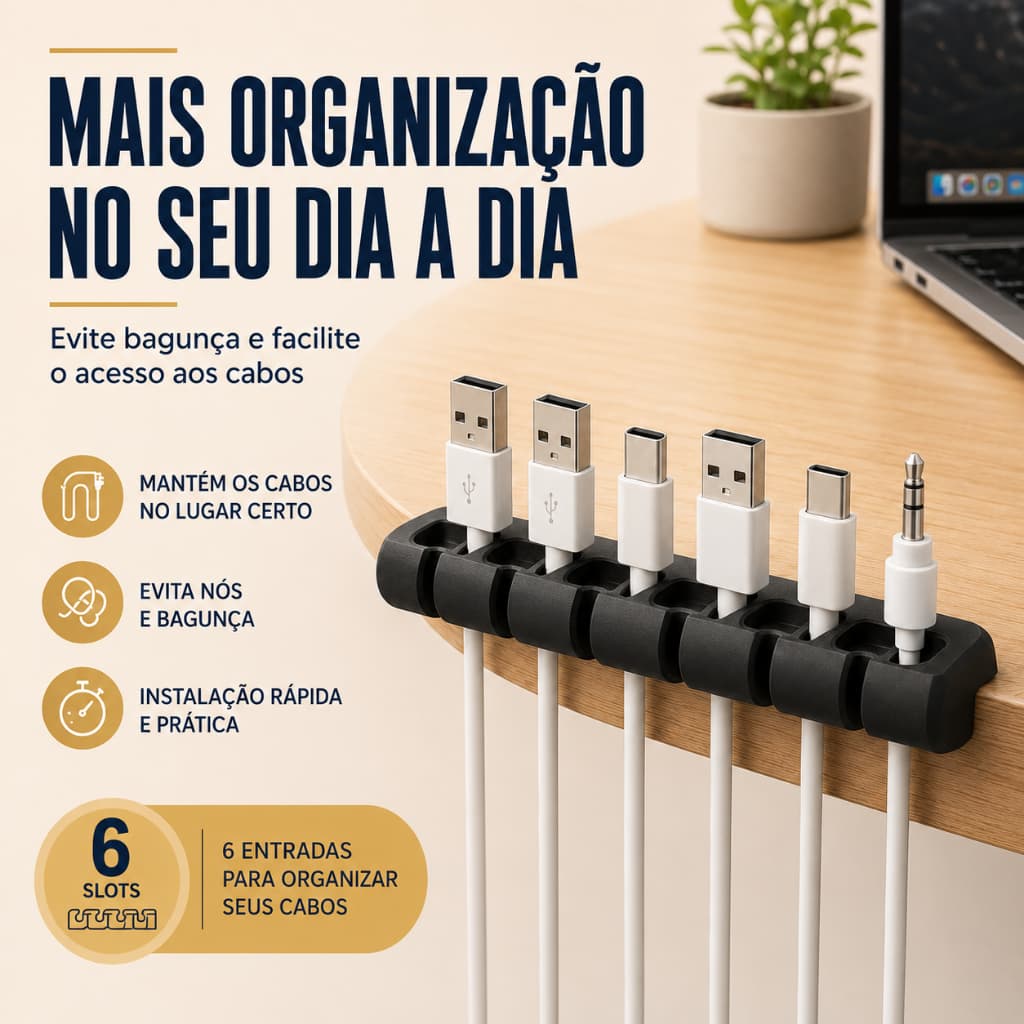 Organizador de Cabos 6 Slots Suporte Para Organizar Mesa Para Cabos Mesa Escritório Mesa Gamer Organizador