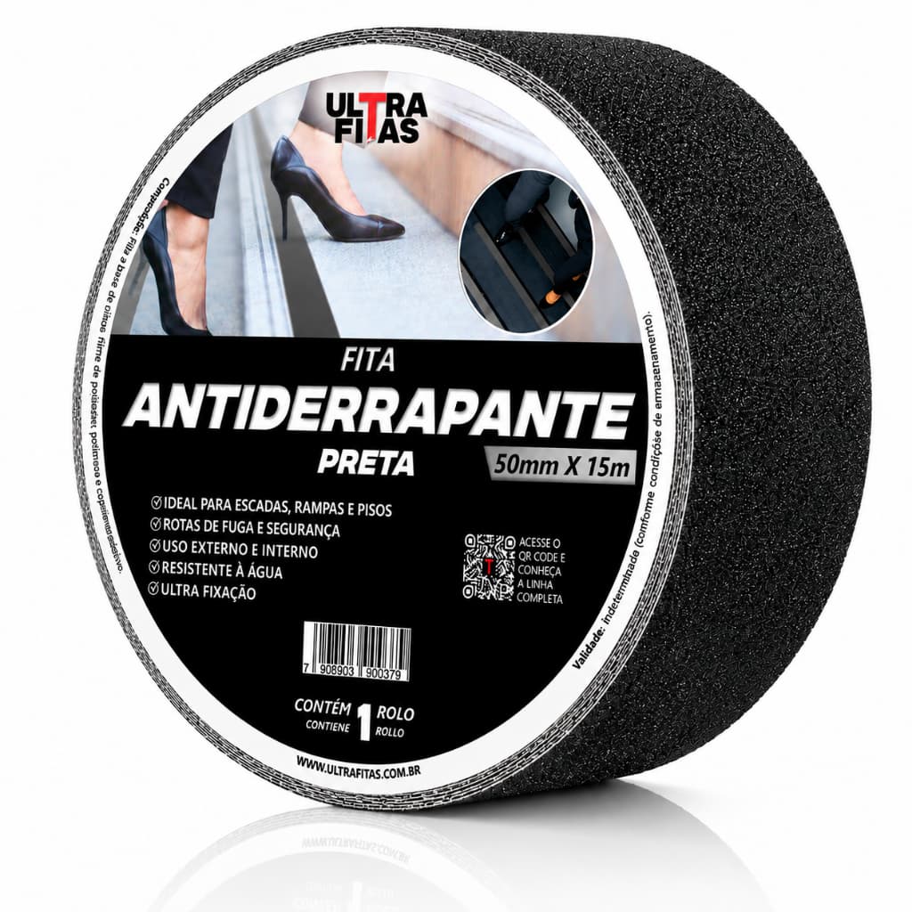Fita Antiderrapante 50 mm X 15 Metros - Preta