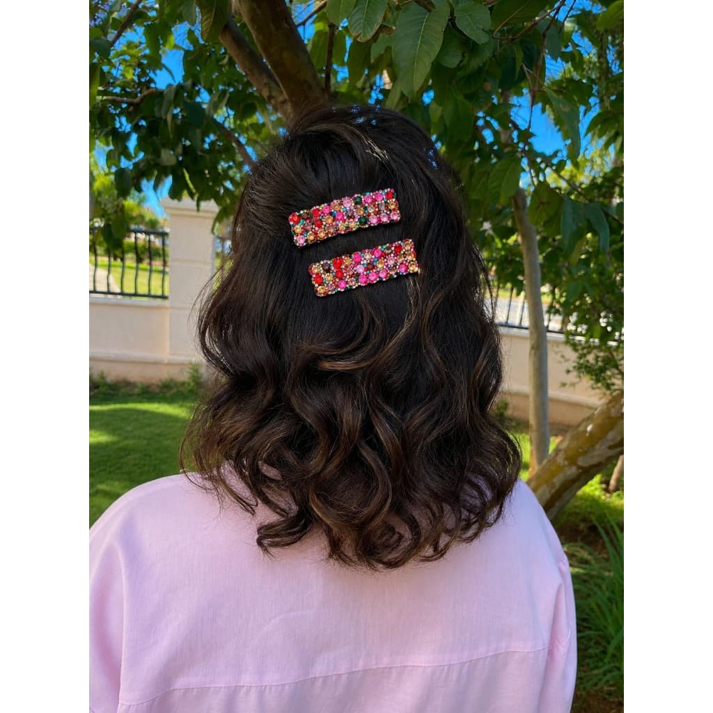 Kit com 2 Presilhas Tic Tac de Cabelo em Pedraria
